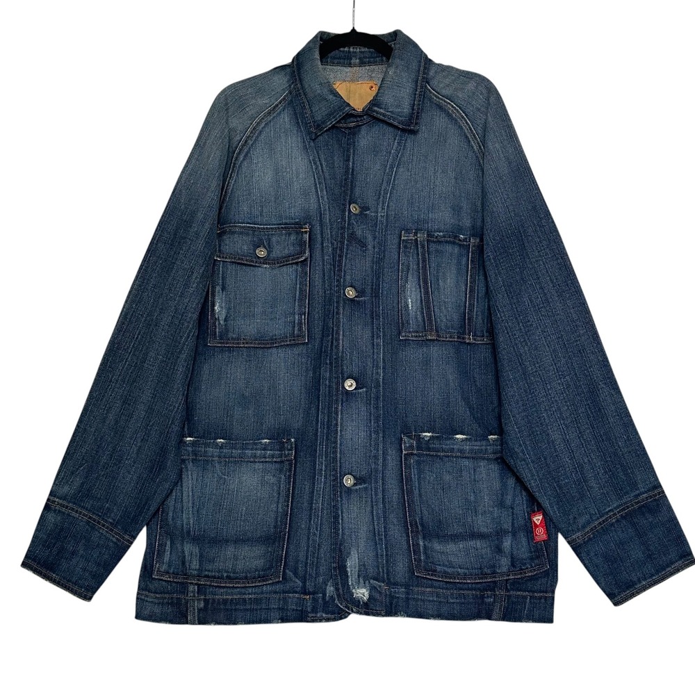 Vintage Guess Denim Jean Chore Jacket M236 J862 Dark Wash Workwear Distressed L